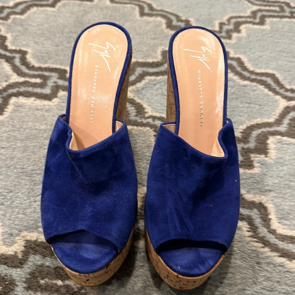 Giuseppe Zanotti Blue suede cork wedges